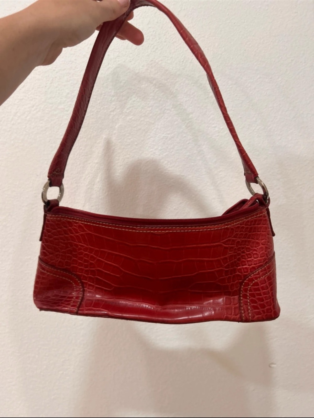 Tommy Hilfiger Red Croc-Embossed Shoulder Bag